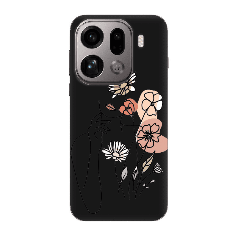 Oppo Find X9 Pro Lady with Flowers Black Colored Silicone TPU Θήκη